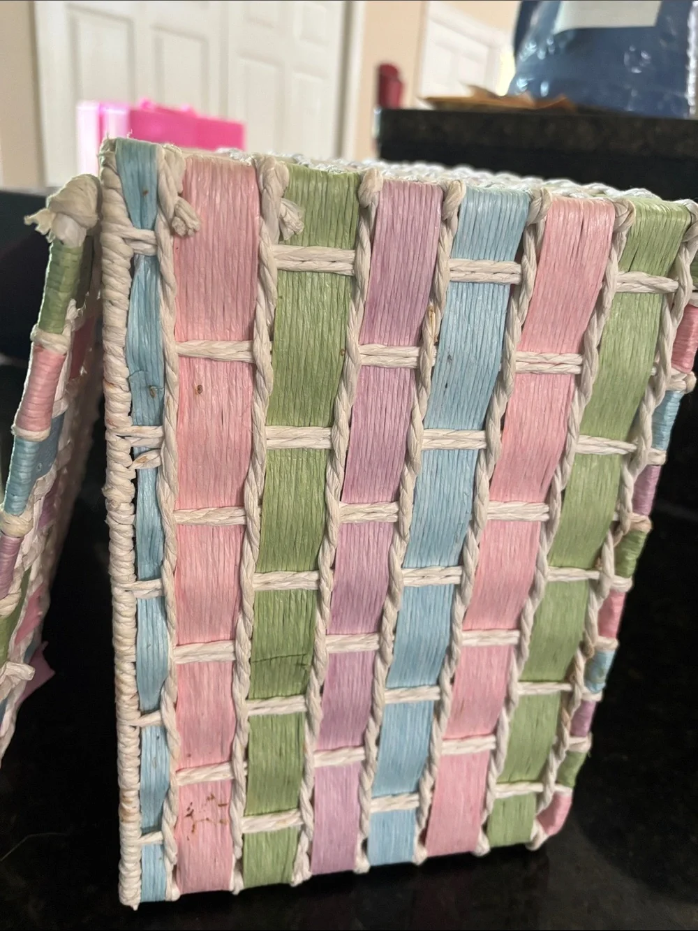 Woven Pastel Decorative Basket - Pink, Blue, Green